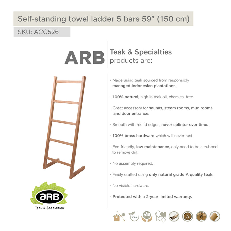 Teak Self-standing Towel Ladder 59" (150 cm) with 5 bars