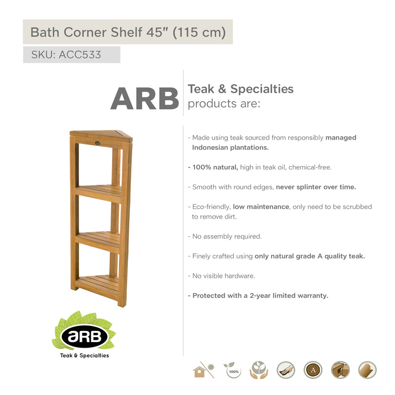 Teak Bath Shelf Corner 45" (115 cm)