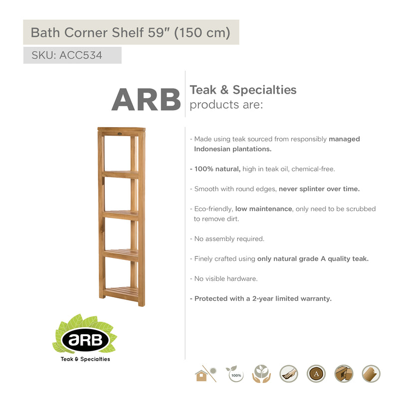 Teak Bath Shelf Corner 59" (150 cm)