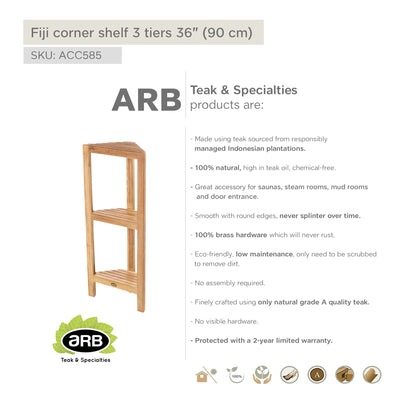 Teak Corner Shelf Fiji 36" (90cm) with 3 tiers