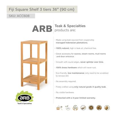 Teak Square Shelf Fiji (90cm) with 3 tiers 36"