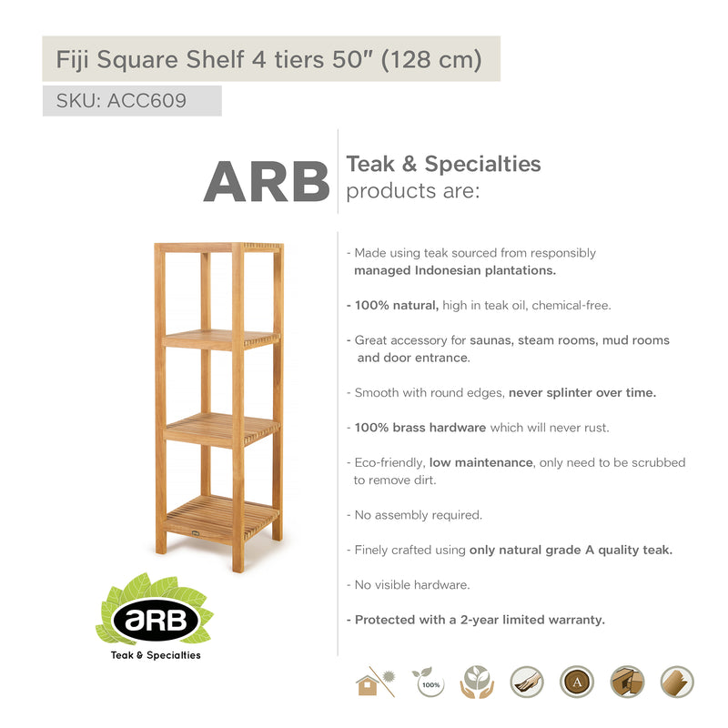 Teak Square Shelf Fiji (128cm) with 4 tiers 50"