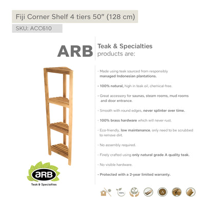 Teak Corner Shelf Fiji (128cm) with 4 tiers 50"