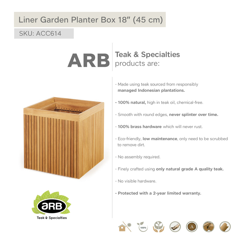Teak Garden Planter Box Liner 18" (45 cm)