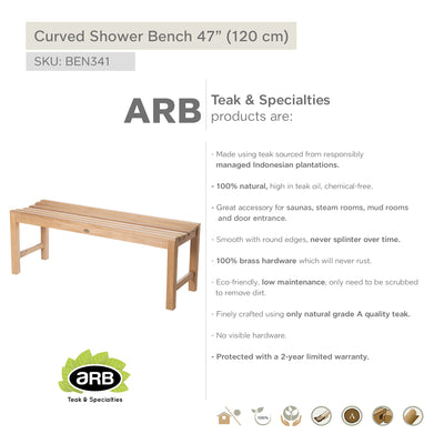 Teak Shower Bench Curved 47" (120 cm)