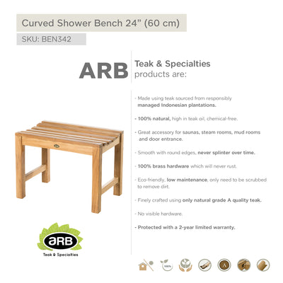 Teak Shower Bench Curved 24" (60 cm)