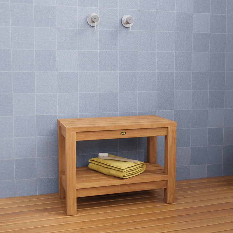 Teak Shower Bench Coach 24" (60 cm) with shelf