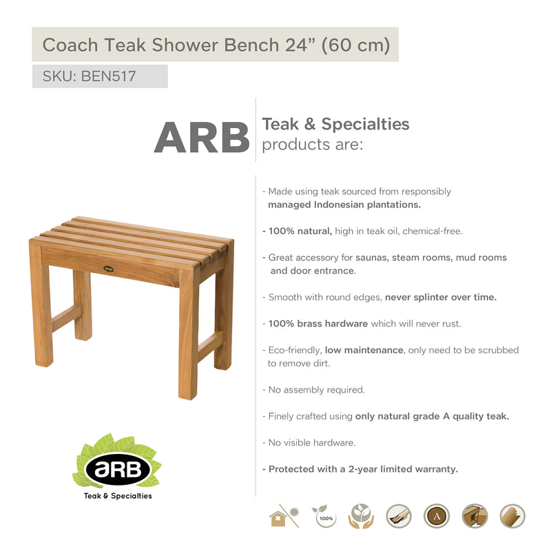 Teak Shower Bench Coach 24" (60 cm)