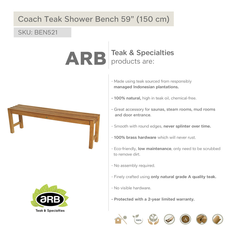 Teak Shower Bench Coach 59" (150 cm)