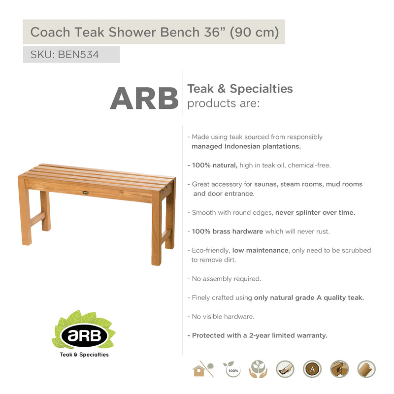 Teak Shower Bench Coach 36" (90 cm)