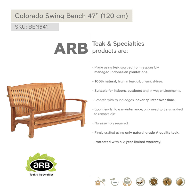 Teak Porch Swing Bench Colorado 47" (120 cm)