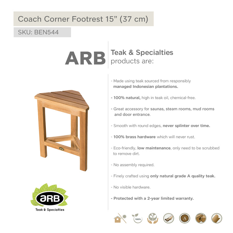 Teak Corner Footrest Coach 15" (37 cm)