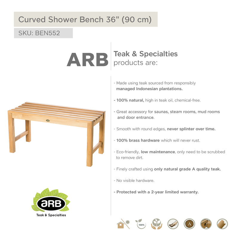 Teak Shower Bench Curved 36" (90 cm)