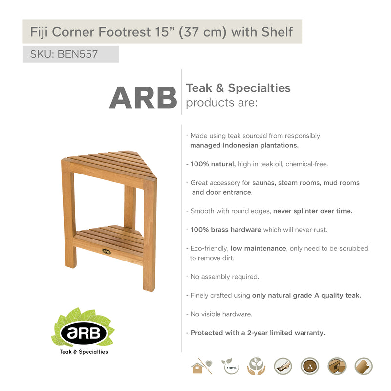 Teak Corner Footrest Fiji 15" (37 cm) with shelf