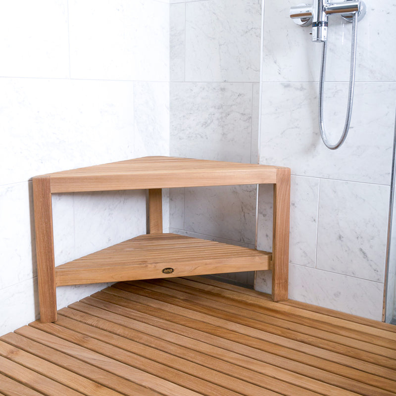 Teak Shower Bench Fiji corner 31" (80 cm) with shelf