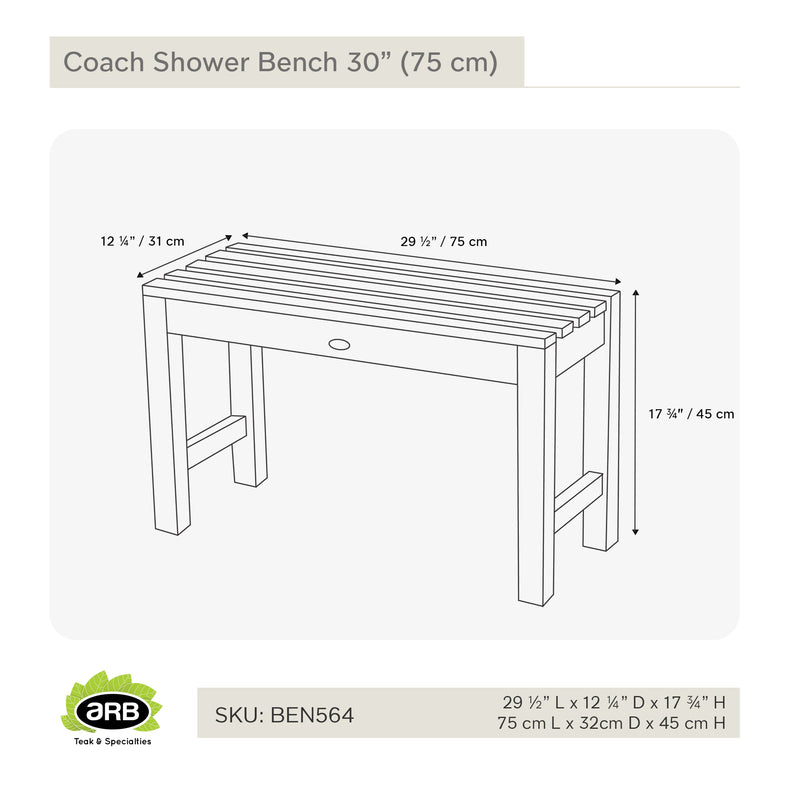 Teak Shower Bench Coach 30" (75 cm)