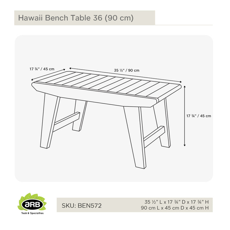 Table ou banc en teck Hawaii 90 cm (36 po)