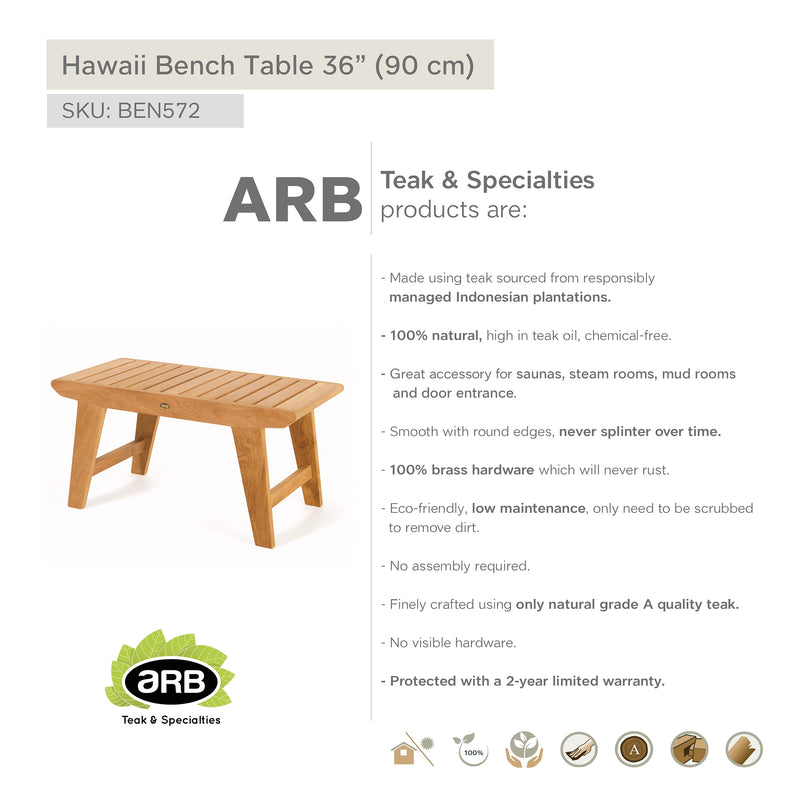 Table ou banc en teck Hawaii 90 cm (36 po)