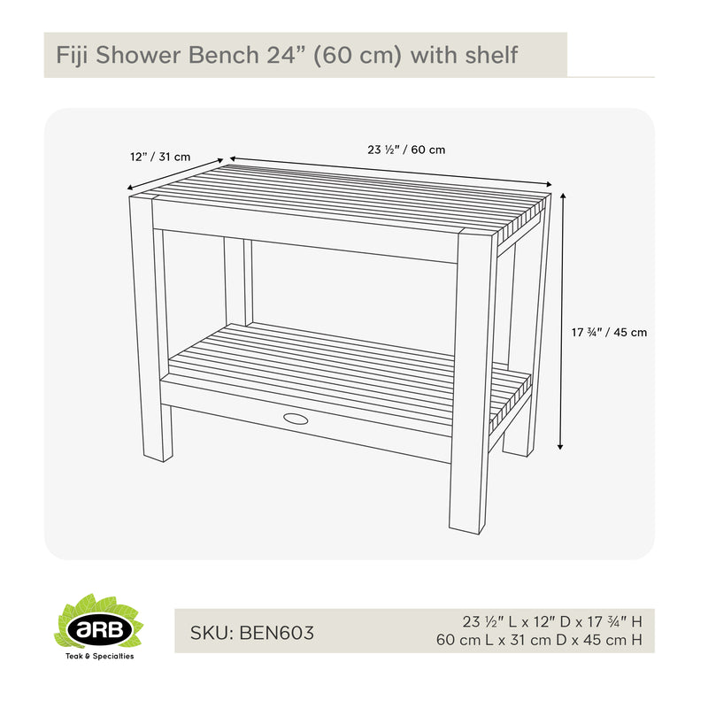 Teak Shower Bench Fiji 24" (60 cm) with Shelf