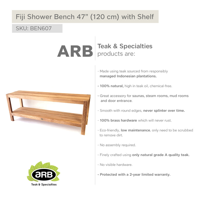 Teak Shower Bench Fiji 47" (120 cm) with Shelf