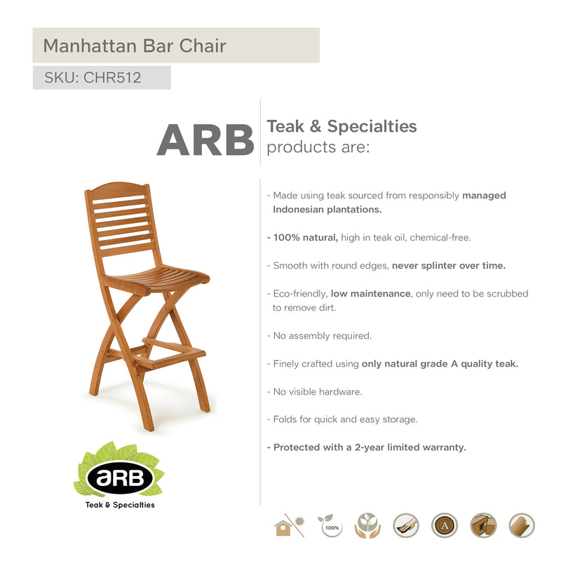 Teak Folding Bar Chair Manhattan