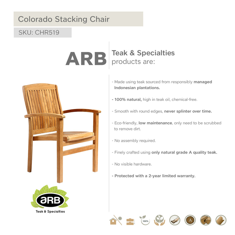 Chaise empilable en teck Colorado