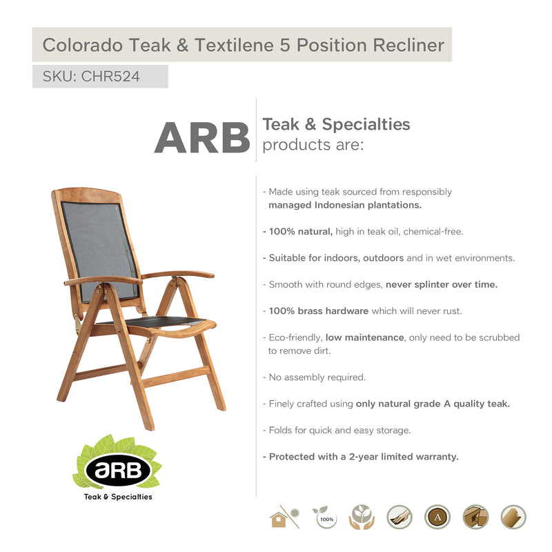 Teak & Textilene Recliner Chair Colorado
