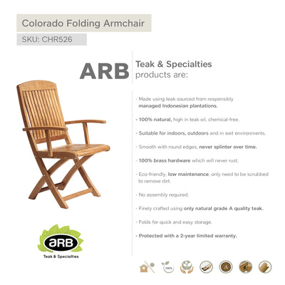 Chaise pliante avec bras en teck Colorado