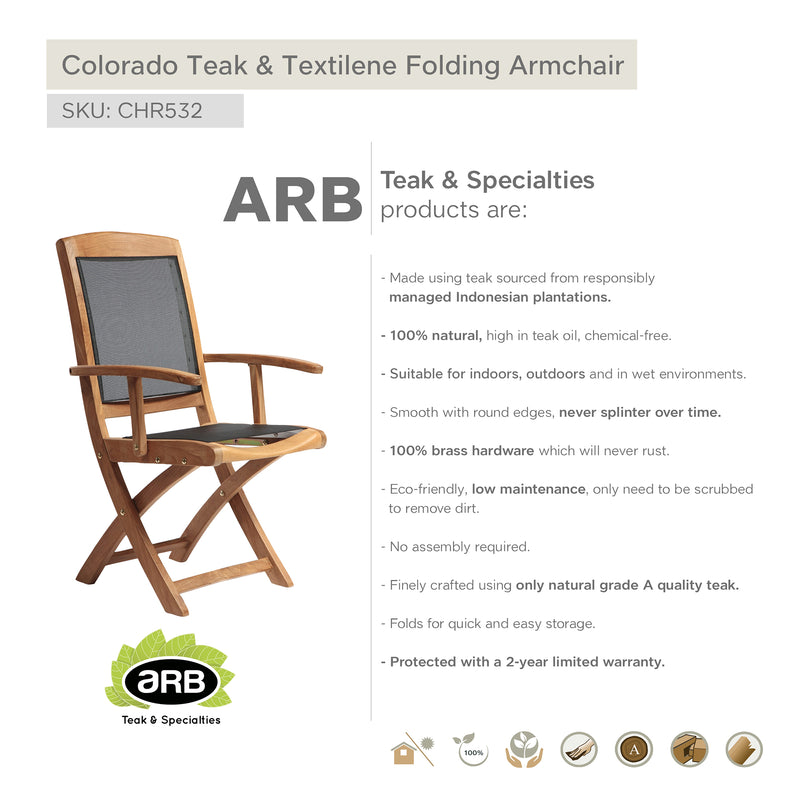 Chaise pliante avec bras en teck et textilène Colorado