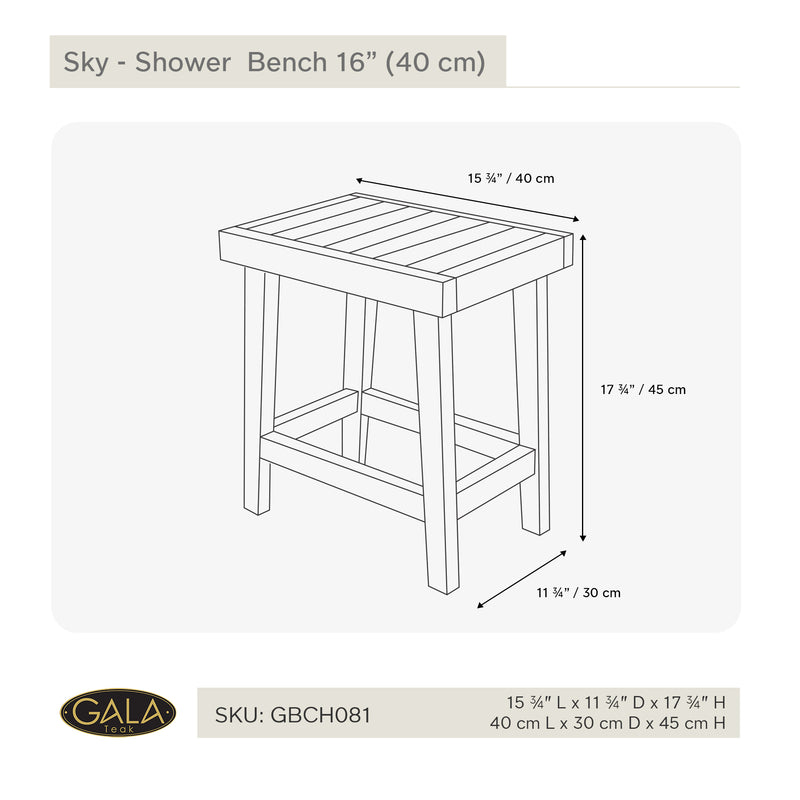 Teak Shower Bench Sky 16" (40 cm)