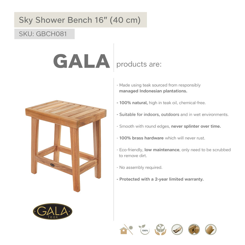 Teak Shower Bench Sky 16" (40 cm)