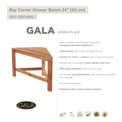 Teak Shower Bench Ray corner 24" (60 cm)