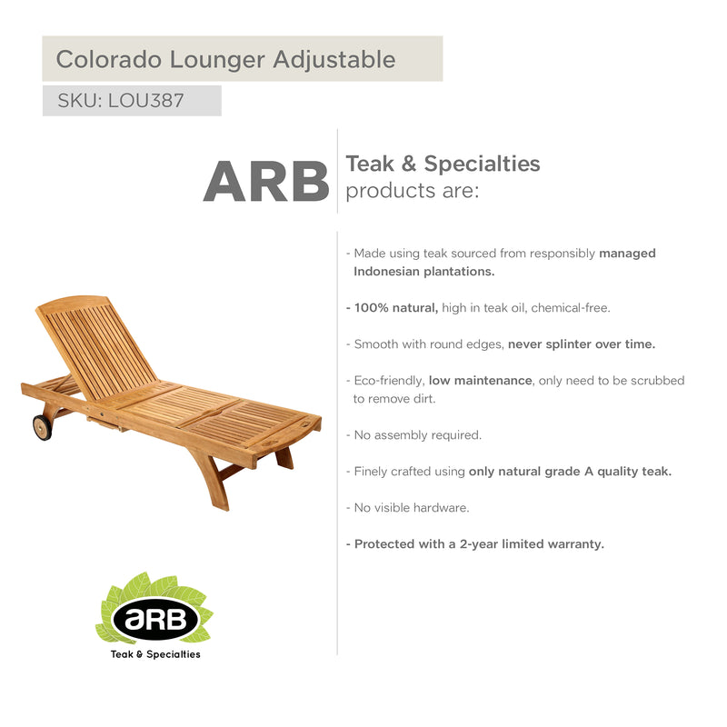 Chaise longue ajustable en teck Colorado