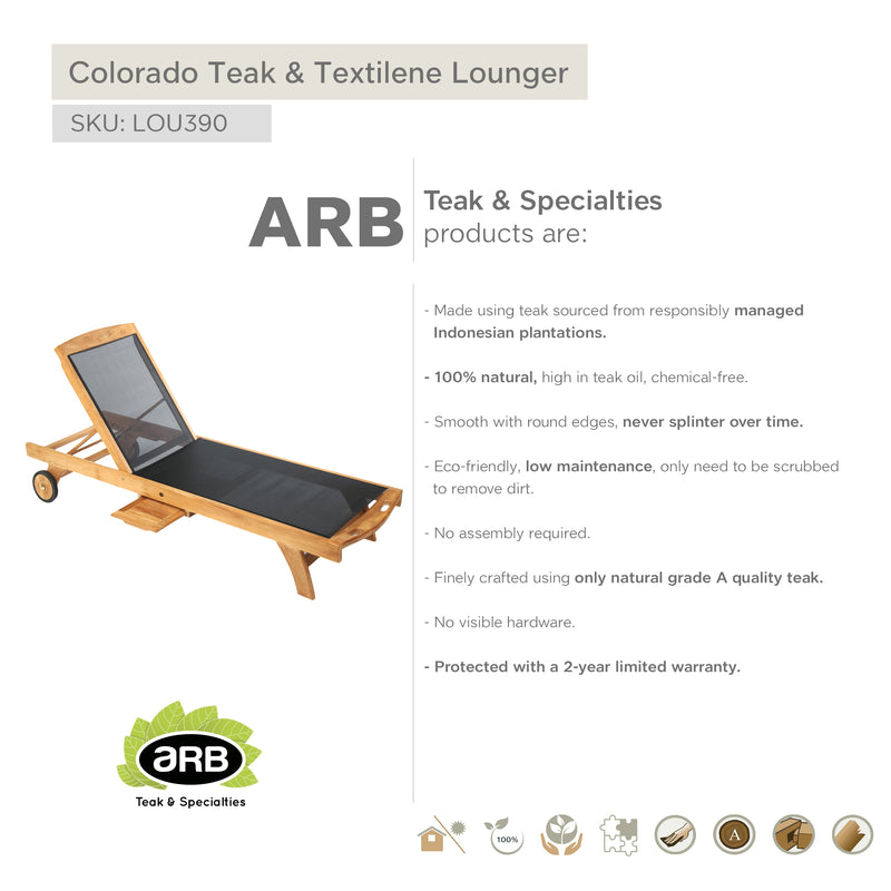 Chaise longue en teck et textilène Colorado