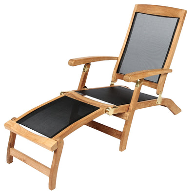 Chaise longue inclinable en teck et textilène Colorado