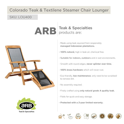 Chaise longue inclinable en teck et textilène Colorado