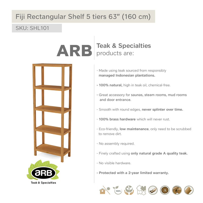 Teak Rectangular Shelf Fiji 5 tier 63” (160 cm)