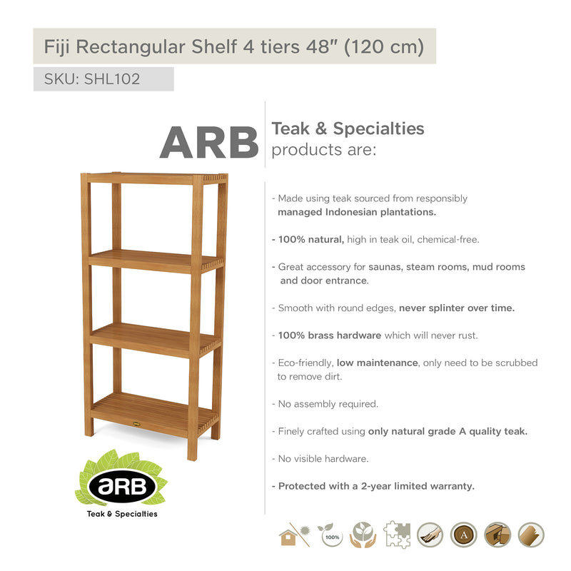 Teak Rectangular Shelf Fiji 4 tier 48" (120 cm)