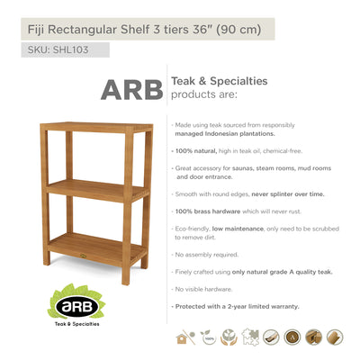 Teak Rectangular Shelf Fiji 3 tier 36” (90 cm)
