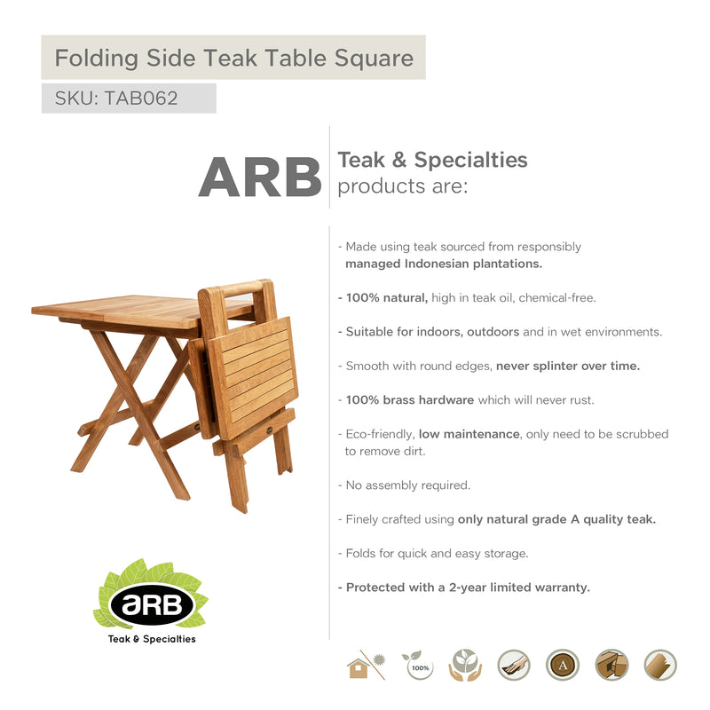 Teak Folding Side Table - Square 20" (50 cm)