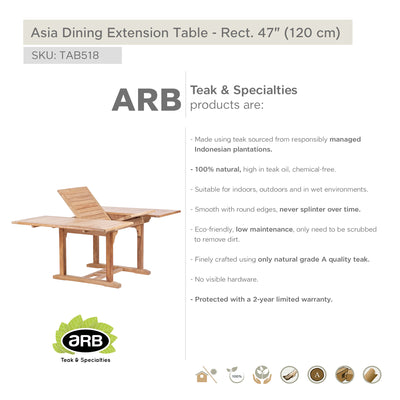Teak Dining Extension Table Asia - Square 48"/71" (120/180 cm)