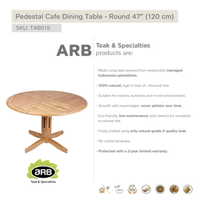 Table en teck piédestal rounde Cafe 120 cm (48 po)