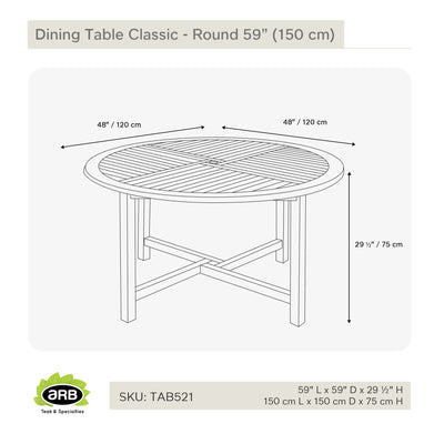 Table en teck ronde Classic 150 cm (59 po)