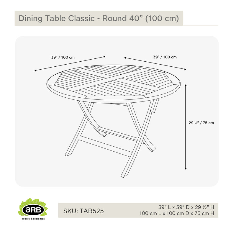 Teak Folding Classic Dining Table - Round 40" (100 cm)