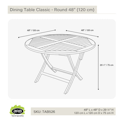 Table pliante en teck Classic ronde 120 cm (48 po)