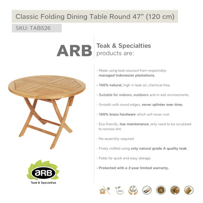Table pliante en teck Classic ronde 120 cm (48 po)