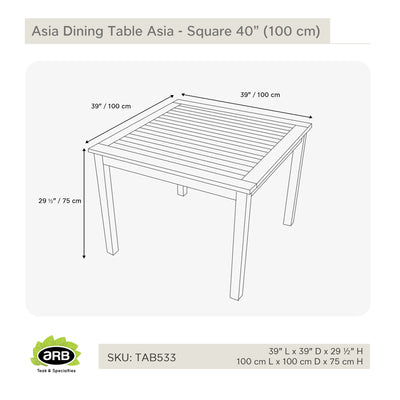 Table en teck carrée Cayman 100 cm (40 po)