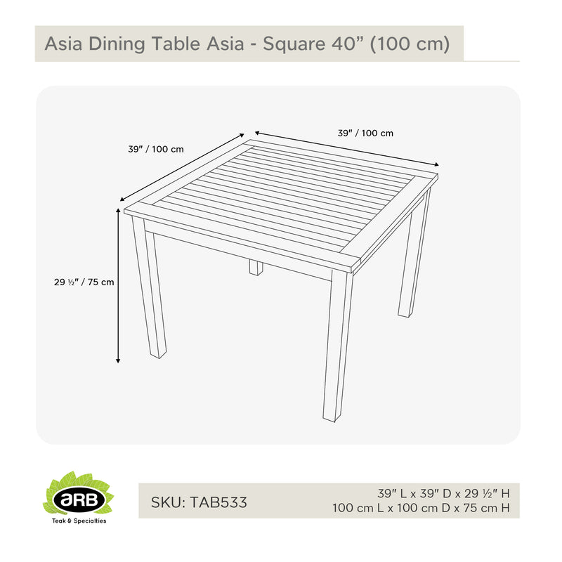 Table en teck carrée Cayman 100 cm (40 po)