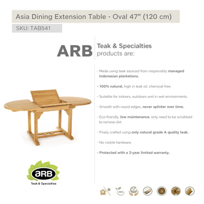 Table à extension en teck ovale Asia 120/180 cm (48/71 po)