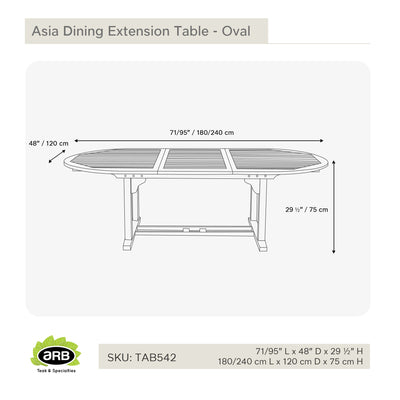 Table à extension en teck ovale Asia 180/240 cm (71/95 po)